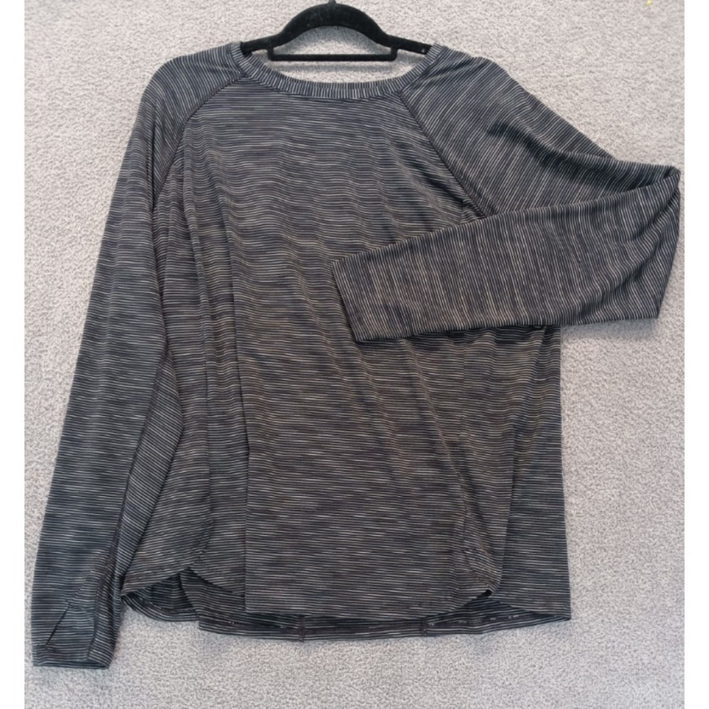 Tek Gear L Striped Athletic Top Long Sleeve Black‎ Gray